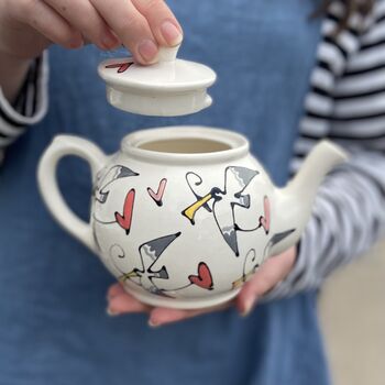Personalised Hand Painted Seagull And Hearts Teapot, 4 of 4