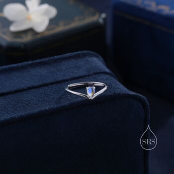 Minimalist Moonstone Droplet V Ring In Sterling Silver, 2 of 9