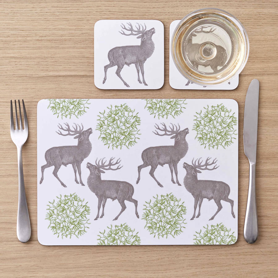 Stag And Mistletoe Placemat Set Of Four By THORNBACK & PEEL