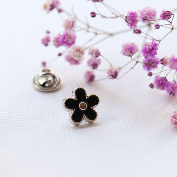 Black Enamel Flower Modesty Pin Or Button, 3 of 11