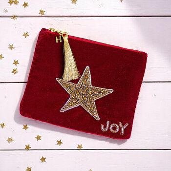 Personalised Velvet Beaded Star Pouch With Initial Charm, 3 of 3