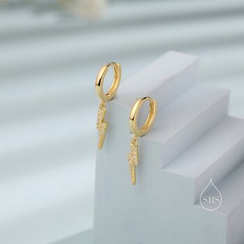Sterling Silver Cz Lightning Bolt Huggie Hoop Earrings, 5 of 10