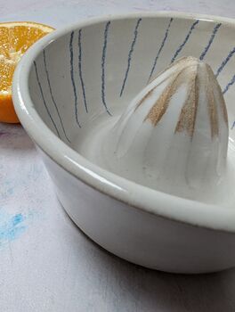 Handmade Ceramic Lemon Squeezer Blue White, 4 of 5