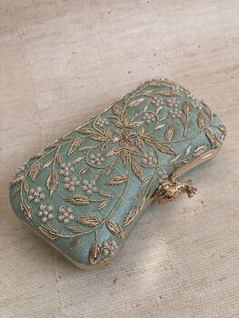 Handcrafted Mint Green Silk Clutch Bag, 5 of 8