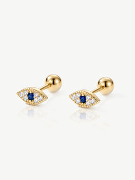 Gold Or Silver Women's Dainty Evil Eye Screw Back Stud Earrings, 4 of 5