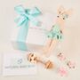 Crochet Bunny And Wooden Baby Rattle Gift Box, thumbnail 3 of 12