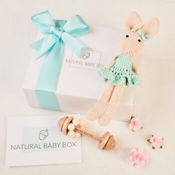 Crochet Bunny And Wooden Baby Rattle Gift Box, 3 of 12