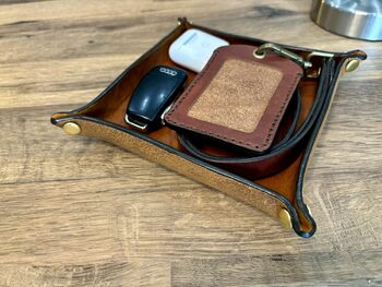 Personalised Burnt Tan Square Leather Desk Accessories Tray, 5 of 12