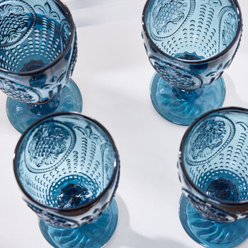 Set Of Four Embossed Blue Wine Glasses, 3 of 8