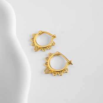 Dainty Lotus Huggie Hoops Earrings, 2 of 6