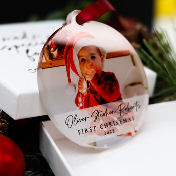 Personalised Baby's First Christmas Photo Bauble 2022, 8 of 10