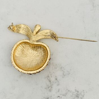 Vintage 1960s Gold Plated Red Crystal Apple Brooch, 7 of 8