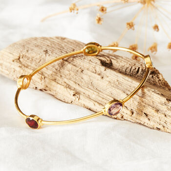Multi Gemstone Gold Plated Silver Bangle, 3 of 8