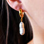 Organic Pearl Huggie Hoop Earrings, thumbnail 2 of 7