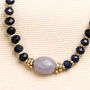 Navy Semi Precious Stone Beaded Necklace In Gold, thumbnail 2 of 2