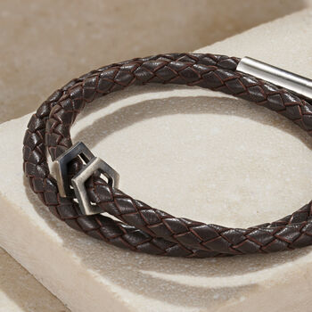 Men’s Silver And Leather Geometric Bracelet, 2 of 6