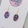 Mini Teal, Pink And Gold Oval Glitter Resin Earrings, thumbnail 3 of 4