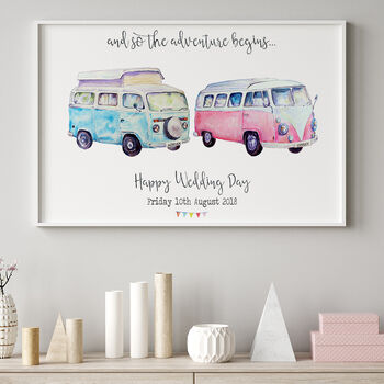 Personalised Mr And Mrs Camper Vans Wedding Print, 6 of 9