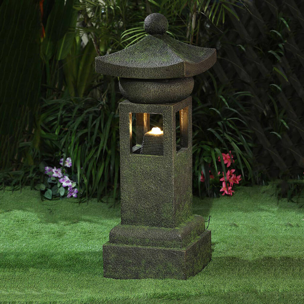 Oriental Pagoda LED Garden Water Feature By Garden Chic