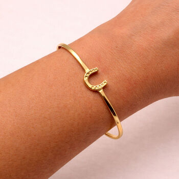Lucky Horseshoe Bangle Open Style Cuff, Equestrian Jewellery, 3 of 7