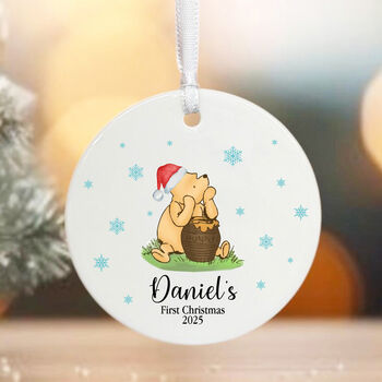 Personalised Pooh Bear Baby's Christmas Bauble Keepsake, 2 of 3