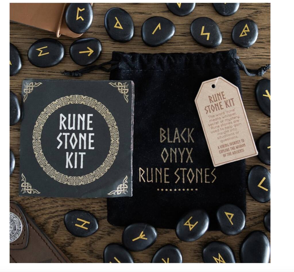 Black Onyx Rune Stones And Guide Book Set, 1 of 6
