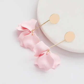 Baby Pink Rose Petal Flower Drop Earrings, 3 of 3