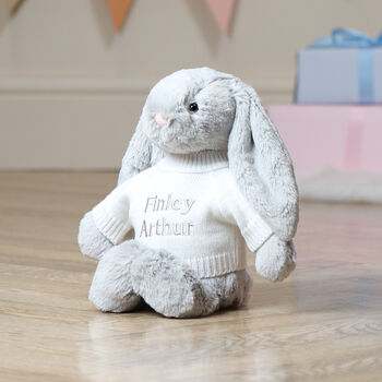 Personalised Grey Bashful Bunny Soft Toy, 4 of 7