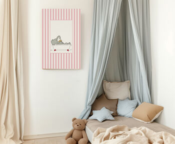 Babar The Elephant Bath Time Pink Nursery Art Print, 3 of 3