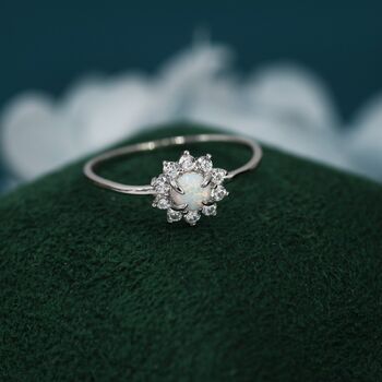White Opal Cz Halo Ring In Sterling Silver, 3 of 10