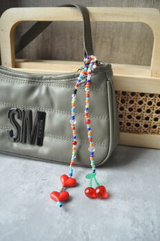 Personalised Chunky Heart Cherry Beaded Bag Charm, 2 of 7