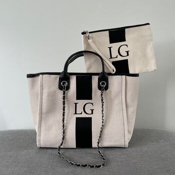 Personalised Stripe Style Chain Large Initial Tote Bags, 4 of 8