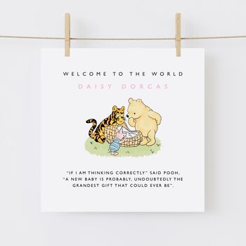 Personalised Winnie The Pooh New Baby Boy Card, 2 of 2