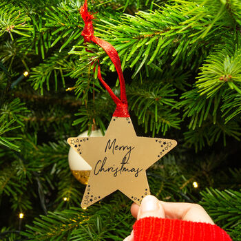 'Merry Christmas' Gold Star Christmas Tree Decoration, 2 of 6