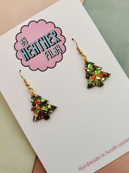 Sparkly Christmas Tree Glitter Resin Earrings / Christmas Gift / Secret Santa Gift, 6 of 11