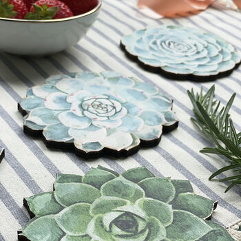 Wooden Succulent Coasters Set Of Six, 2 of 8