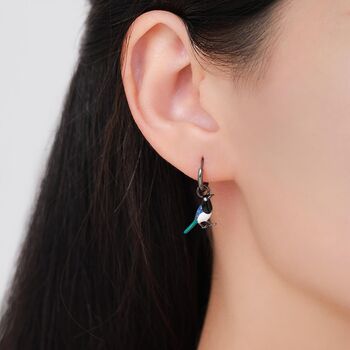 Magpie Enamel Huggie Hoop Earrings In Sterling Silver, 5 of 10
