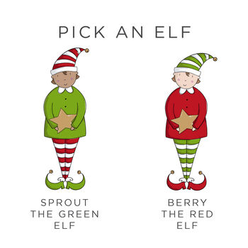 Personalised Elf Tree Decoration Christmas Card, 3 of 6