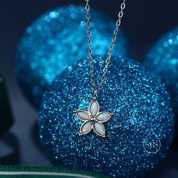 Opal Forget Me Not Flower Pendant Necklace, 4 of 8
