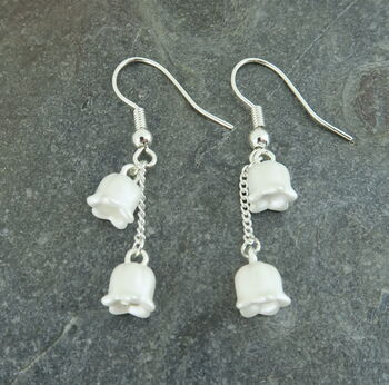 White Lily Of The Valley May Birth Flower Drop Earrings, 3 of 4