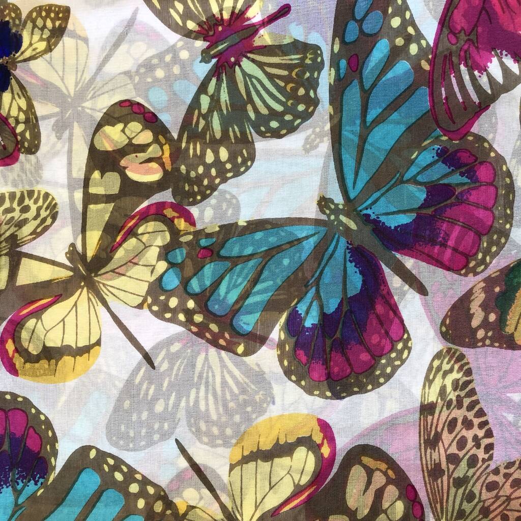 Large 'beautiful Butterflies' Pure Silk Scarf By Wonderland Boutique