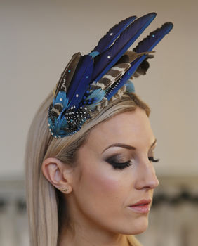 Dramatic Blue Feather Headpiece, 7 of 12