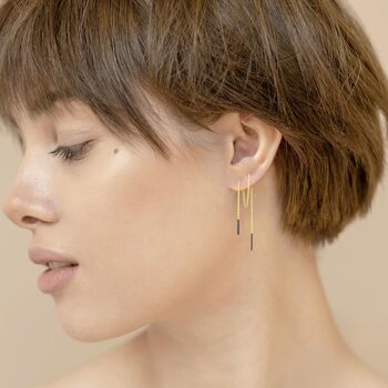 Black Tip Chain Drop Gold Plated Silver Threader Earrings, 3 of 7