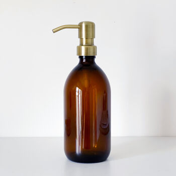 Refillable Amber Bottle With Brushed Gold Metal Pump, 5 of 6