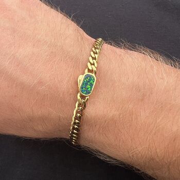 Men's Gold Opal Gemstone Cuban Chain Bracelet, 9 of 11
