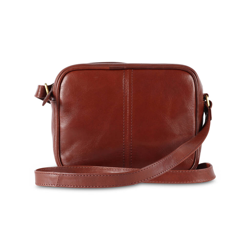 leather cross body camera bag, dark tan by the leather store | 0