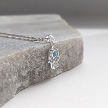 Sterling Silver Hamsa Pendant Necklace, 4 of 7