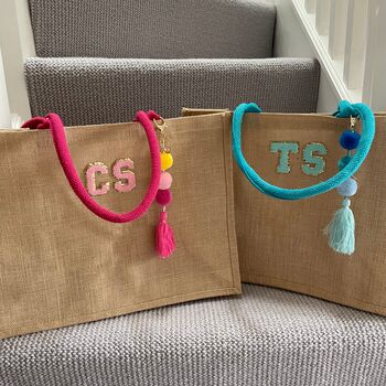 Personalised Jute Pom Pom Tote Bag, 4 of 4