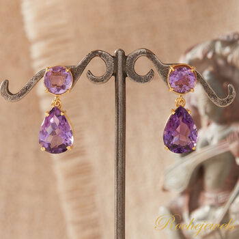 Purple Amethyst Statement Gold And Silver Stud Drop Earrings, 6 of 9