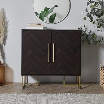 Dark Wood Sideboard Storage Cabinet With Parquet Design, 5 of 7